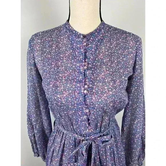 Vtg 70's David Warren Maxi Floral Peasant Dress Pleated Sheer Women's 6 Prairie - Picture 2 of 12